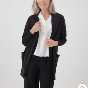 Pact Organic Cotton Airplane Women's Black Cardigan Travel Cozy Athleasure